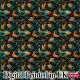 Vibrant Goldfish with Flowing Fins on Dark Aquatic Background Seamless Pattern Digital Print Fabric by the Metre UK Sewing Quilting Textile