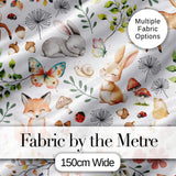 Watercolour Woodland Animals with Bunny Fox and Butterflies Pattern Digital Print Fabric by the Metre UK Sewing Quilting Textile