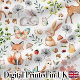 Watercolour Woodland Animals with Bunny Fox and Butterflies Pattern Digital Print Fabric by the Metre UK Sewing Quilting Textile
