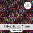 Colorful Tropical Feather Leaves on Black Background Seamless Exotic Pattern Digital Print Fabric by the Metre UK Sewing Quilting Textile