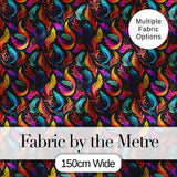 Colorful Tropical Feather Leaves on Black Background Seamless Exotic Pattern Digital Print Fabric by the Metre UK Sewing Quilting Textile
