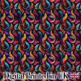 Colorful Tropical Feather Leaves on Black Background Seamless Exotic Pattern Digital Print Fabric by the Metre UK Sewing Quilting Textile