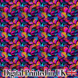 Abstract Fluid Paint Swirl Neon Colors on Dark Background Seamless Pattern Digital Print Fabric by the Metre UK Sewing Quilting Textile
