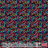 Geometric Neon Interlocking Shapes Pattern on Dark Background Seamless Digital Print Fabric by the Metre UK Sewing Quilting Textile