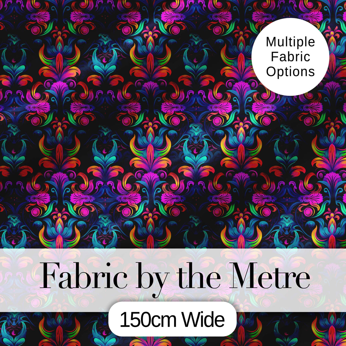 Vibrant Neon Baroque Floral Damask Seamless Pattern Digital Print Fabric by the Metre UK Sewing Quilting Textile