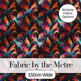 Colorful Abstract Feather Swirl Seamless Pattern on Dark Background Digital Print Fabric by the Metre UK Sewing Quilting Textile