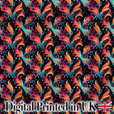 Colorful Abstract Feather Swirl Seamless Pattern on Dark Background Digital Print Fabric by the Metre UK Sewing Quilting Textile
