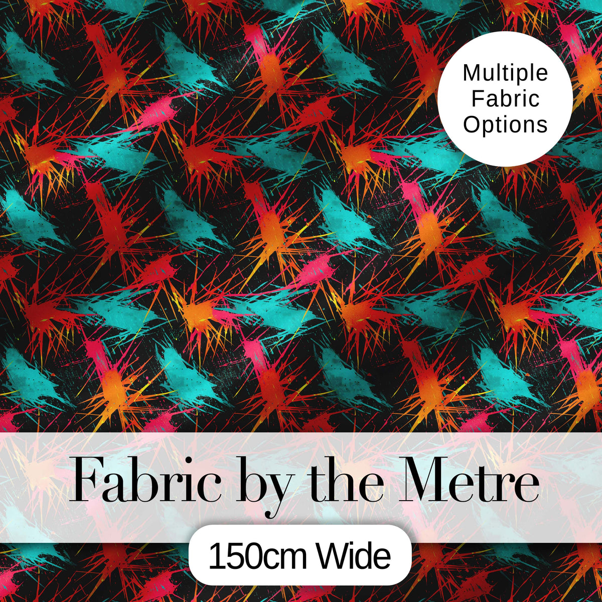 Abstract Paint Splatter Burst Neon Seamless Pattern Digital Print Fabric by the Metre UK Sewing Quilting Textile