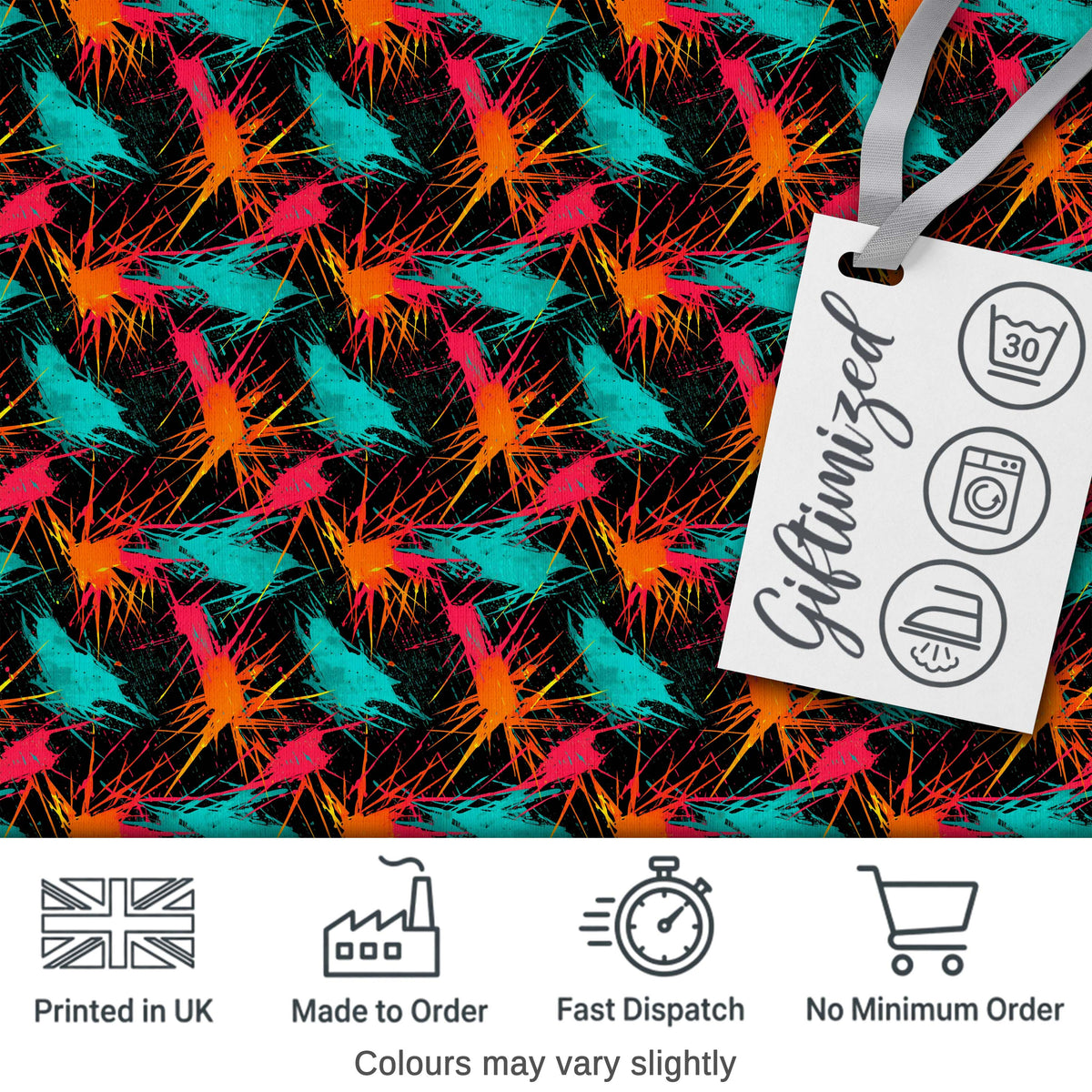 Abstract Paint Splatter Burst Neon Seamless Pattern Digital Print Fabric by the Metre UK Sewing Quilting Textile