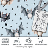 Cute Watercolor Bats and Stars Seamless Pattern Soft Blue Background Digital Print Fabric by the Metre UK Sewing Quilting Textile