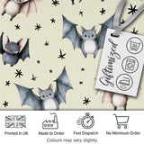 Cute Watercolor Bats and Stars Seamless Pattern Beige Background Digital Print Fabric by the Metre UK Sewing Quilting Textile
