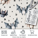 Cute Watercolor Bats and Stars Seamless Pattern Light Neutral Background Digital Print Fabric by the Metre UK Sewing Quilting Textile