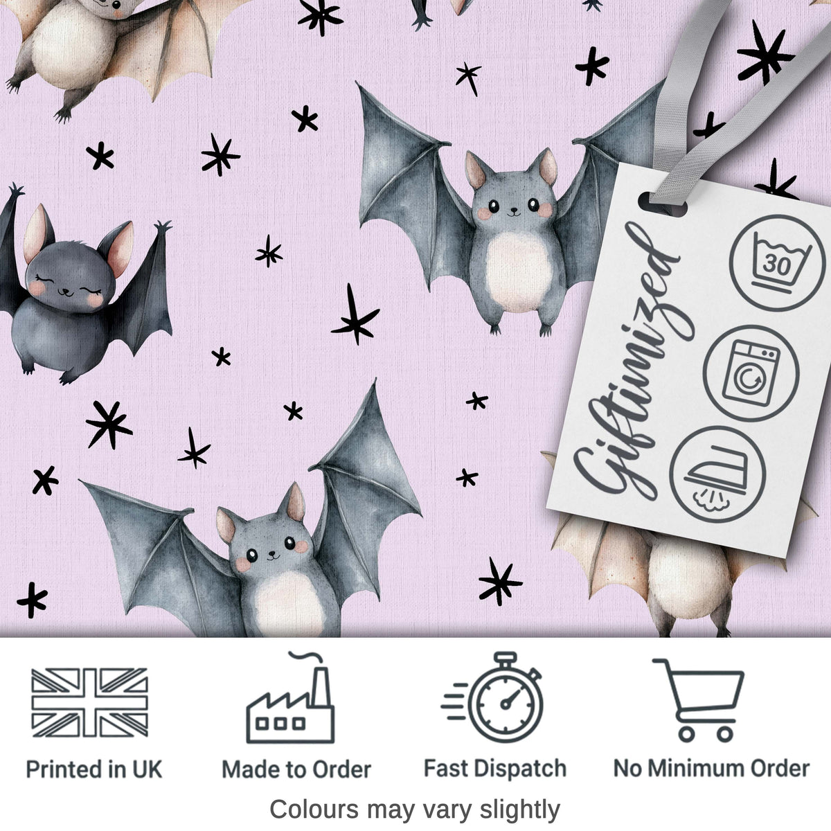 Cute Watercolor Bats and Stars Seamless Pattern Pastel Lilac Background Digital Print Fabric by the Metre UK Sewing Quilting Textile