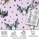 Cute Watercolor Bats and Stars Seamless Pattern Pastel Lilac Background Digital Print Fabric by the Metre UK Sewing Quilting Textile
