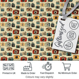 Vintage Colourful Retro Camera Grid Seamless Pattern on Cream Background Digital Print Fabric by the Metre UK Sewing Quilting Textile