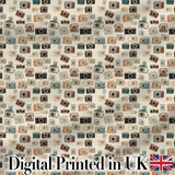 Soft Watercolour Vintage Camera Tossed Seamless Pattern Neutral Background Digital Print Fabric by the Metre UK Sewing Quilting Textile