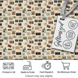 Soft Watercolour Vintage Camera Tossed Seamless Pattern Neutral Background Digital Print Fabric by the Metre UK Sewing Quilting Textile
