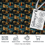 Grunge Vintage Camera Pattern with Dark Blue Textured Background Digital Print Fabric by the Metre UK Sewing Quilting Textile