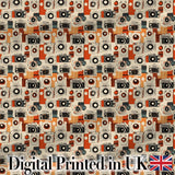 Mid Century Modern Abstract Camera Seamless Pattern Orange Cream Style Digital Print Fabric by the Metre UK Sewing Quilting Textile