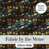 Retro Camera Night Sky Seamless Pattern with Stars Dark Background Digital Print Fabric by the Metre UK Sewing Quilting Textile