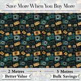 Retro Camera Night Sky Seamless Pattern with Stars Dark Background Digital Print Fabric by the Metre UK Sewing Quilting Textile