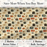 Warm Vintage Camera Pattern with Wooden Texture Background Seamless Design Digital Print Fabric by the Metre UK Sewing Quilting Textile
