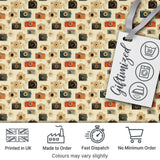Warm Vintage Camera Pattern with Wooden Texture Background Seamless Design Digital Print Fabric by the Metre UK Sewing Quilting Textile