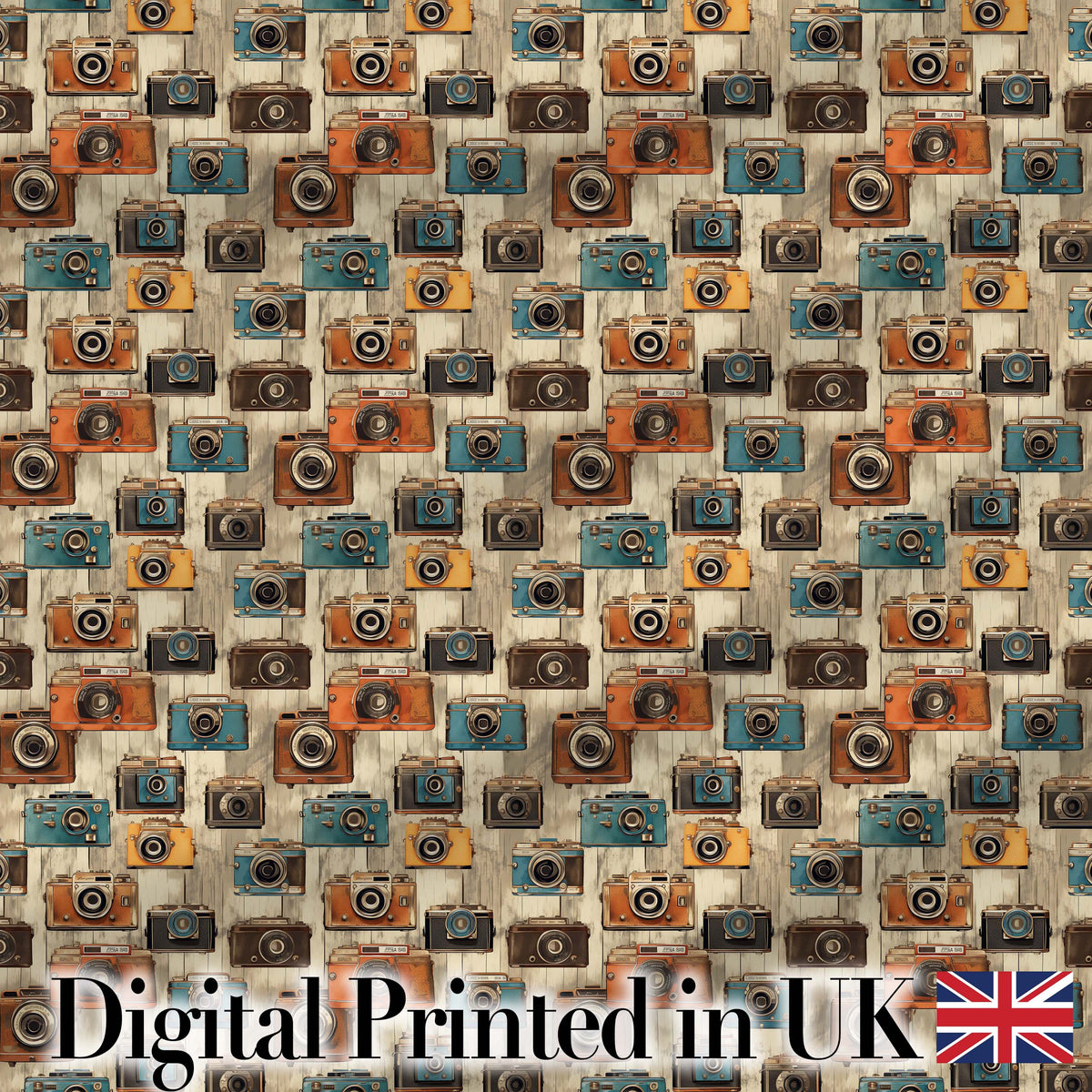 Vintage Camera Scatter Pattern with Soft Floral Background Seamless Design Digital Print Fabric by the Metre UK Sewing Quilting Textile