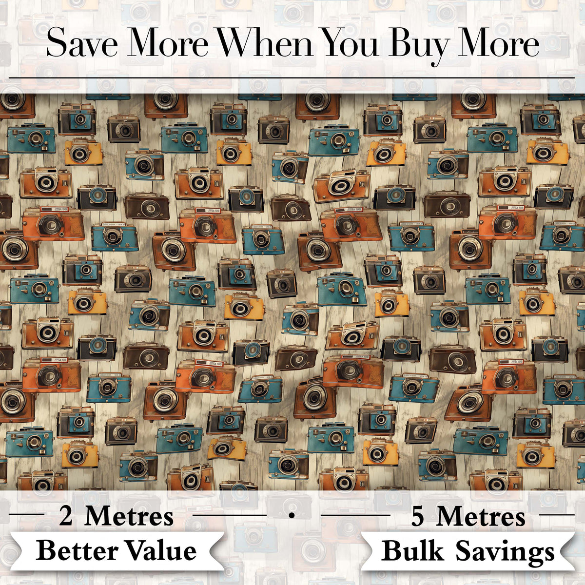 Vintage Camera Scatter Pattern with Soft Floral Background Seamless Design Digital Print Fabric by the Metre UK Sewing Quilting Textile