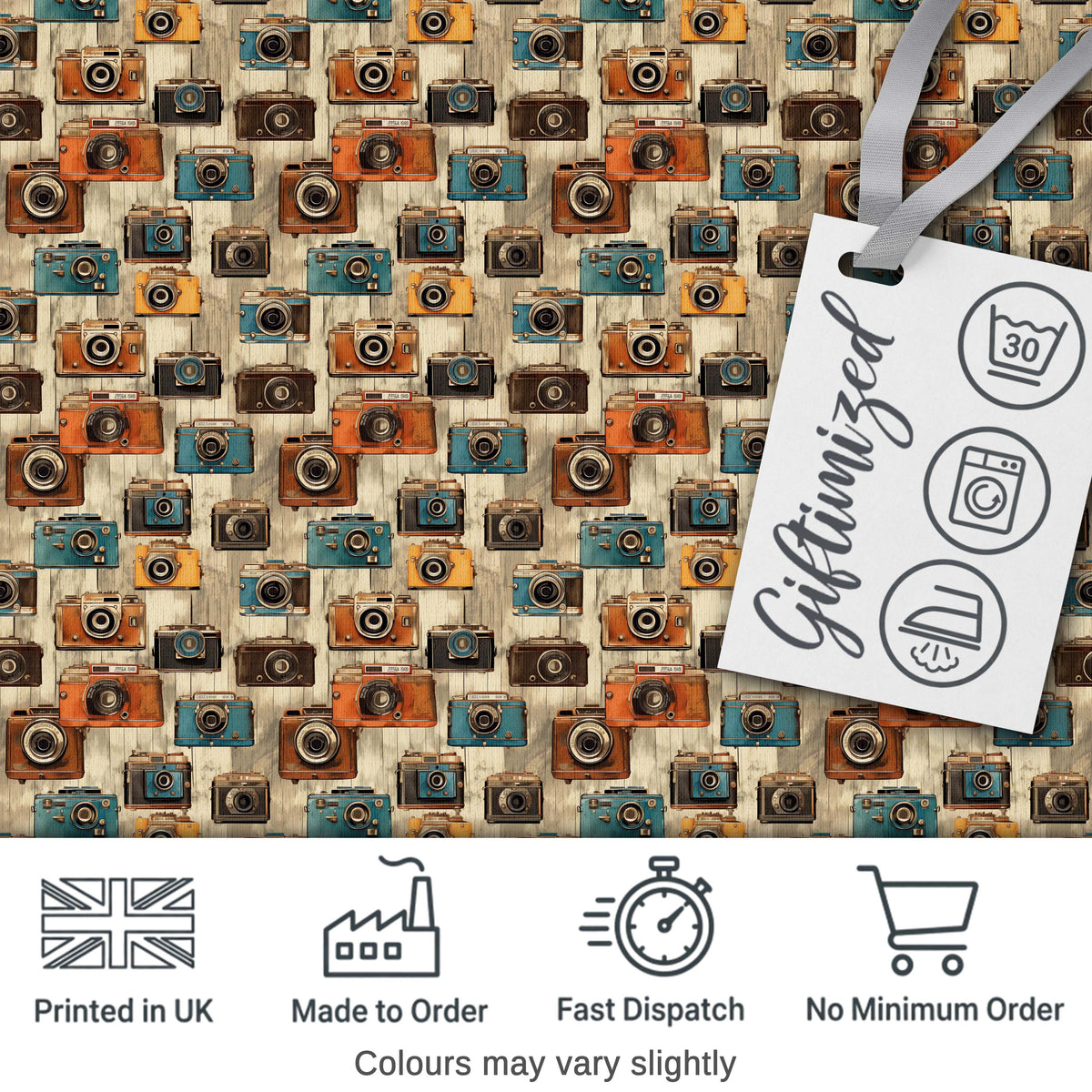 Vintage Camera Scatter Pattern with Soft Floral Background Seamless Design Digital Print Fabric by the Metre UK Sewing Quilting Textile