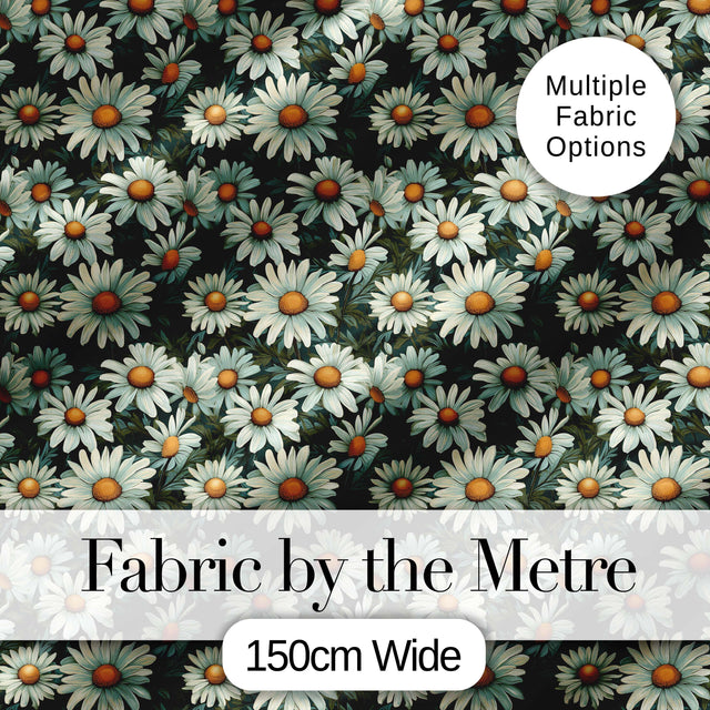 Vintage Daisy Floral Seamless Pattern with White Flowers and Green Leaves Digital Print Fabric by the Metre UK Sewing Quilting Textile