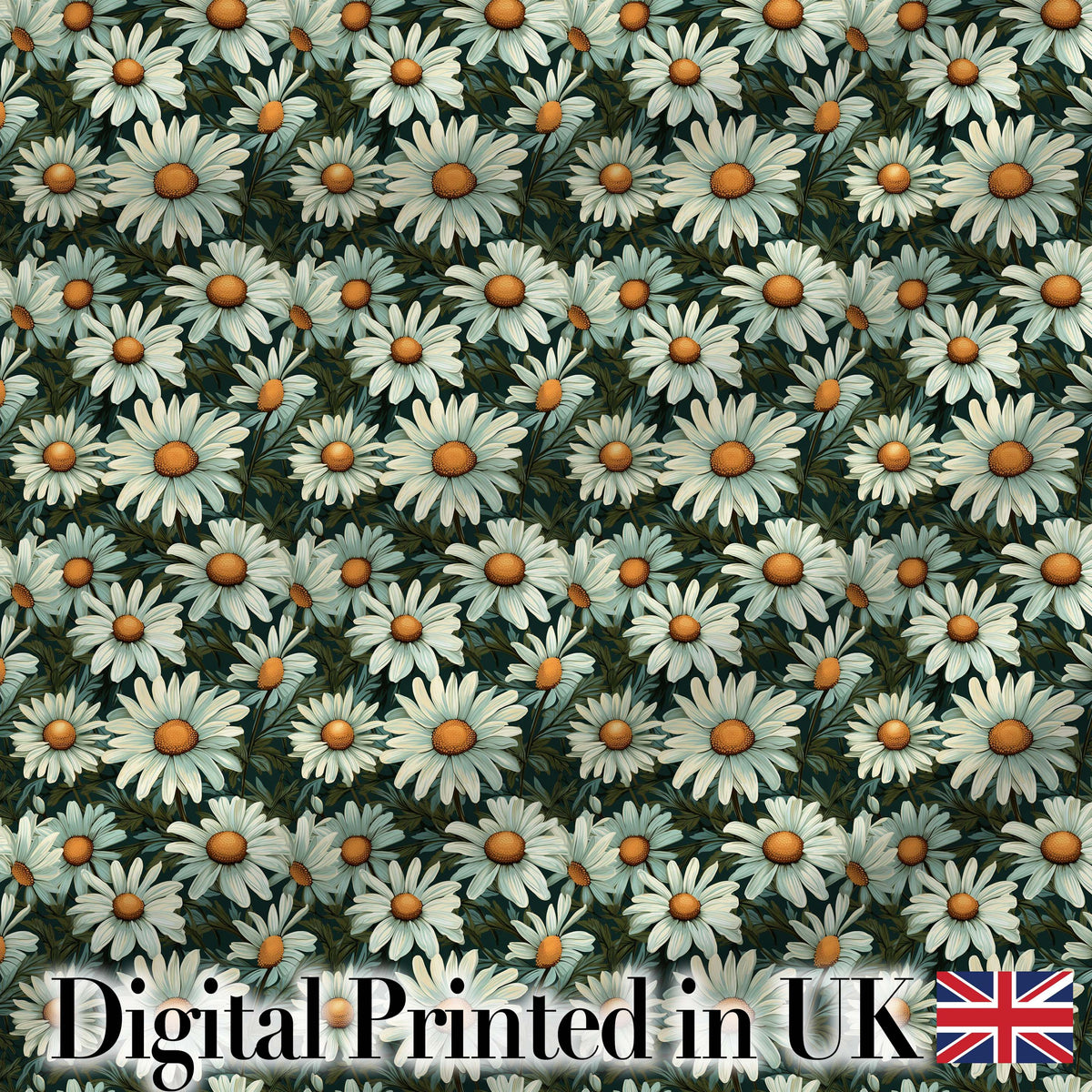 Vintage Daisy Floral Seamless Pattern with White Flowers and Green Leaves Digital Print Fabric by the Metre UK Sewing Quilting Textile