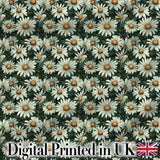 Vintage Daisy Floral Seamless Pattern with White Flowers and Green Leaves Digital Print Fabric by the Metre UK Sewing Quilting Textile