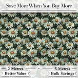 Vintage Daisy Floral Seamless Pattern with White Flowers and Green Leaves Digital Print Fabric by the Metre UK Sewing Quilting Textile