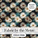Bold White Daisy Blooms on Deep Textured Teal Background Digital Print Fabric by the Metre UK Sewing Quilting Textile