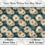 Bold White Daisy Blooms on Deep Textured Teal Background Digital Print Fabric by the Metre UK Sewing Quilting Textile