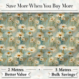 Delicate Wild Daisy Sprigs on Light Aqua Vintage Texture Digital Print Fabric by the Metre UK Sewing Quilting Textile