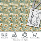 Delicate Wild Daisy Sprigs on Light Aqua Vintage Texture Digital Print Fabric by the Metre UK Sewing Quilting Textile
