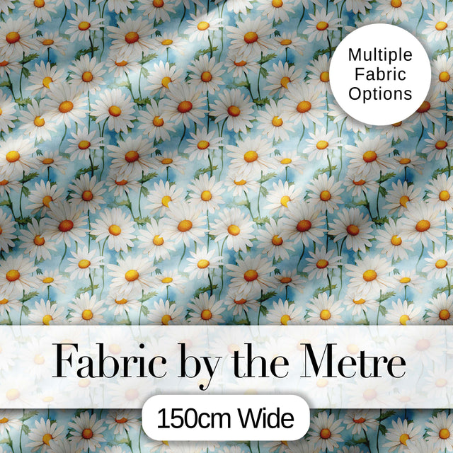 Elegant Cream Daisy Florals on Light Vintage Wash Background Digital Print Fabric by the Metre UK Sewing Quilting Textile