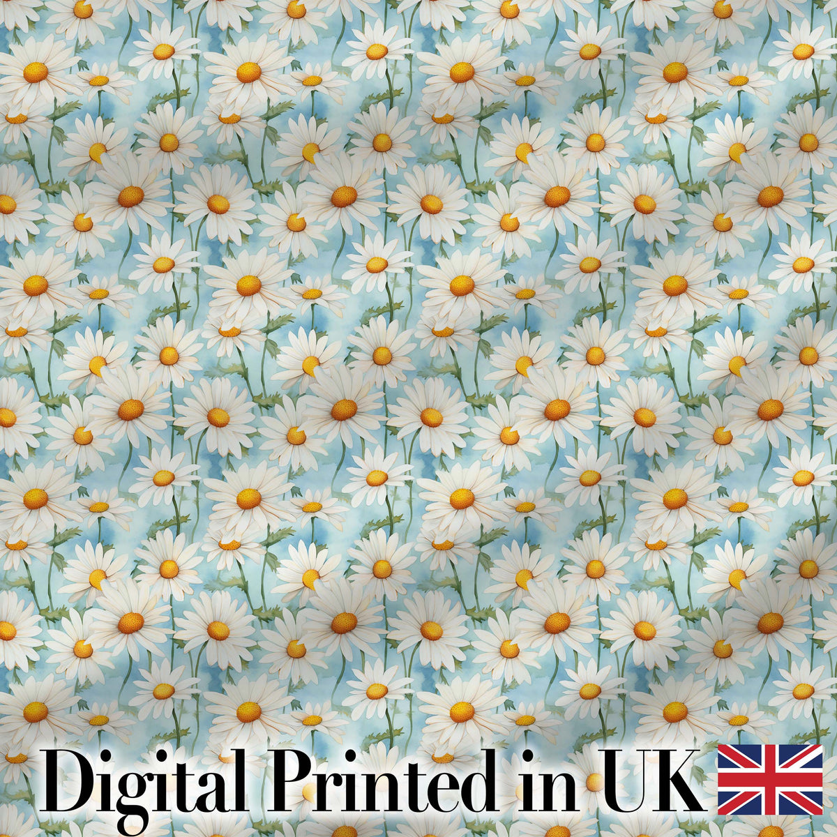 Elegant Cream Daisy Florals on Light Vintage Wash Background Digital Print Fabric by the Metre UK Sewing Quilting Textile