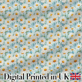 Elegant Cream Daisy Florals on Light Vintage Wash Background Digital Print Fabric by the Metre UK Sewing Quilting Textile