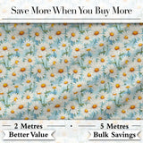 Elegant Cream Daisy Florals on Light Vintage Wash Background Digital Print Fabric by the Metre UK Sewing Quilting Textile