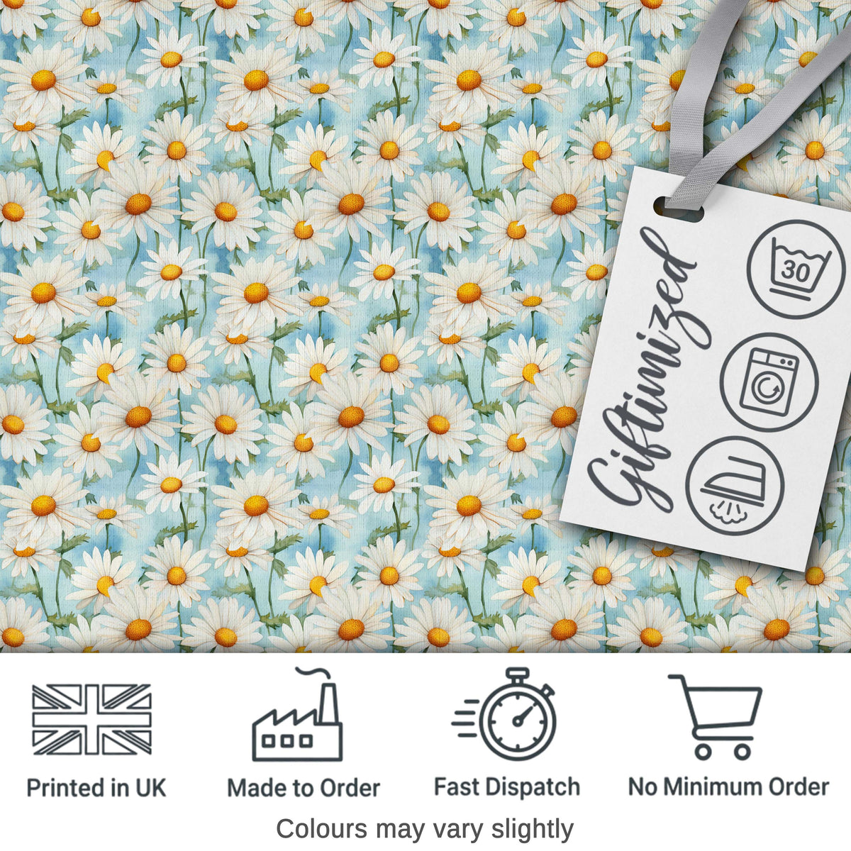 Elegant Cream Daisy Florals on Light Vintage Wash Background Digital Print Fabric by the Metre UK Sewing Quilting Textile