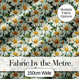 Soft Floral Daisy Trail on Muted Aqua Vintage Texture Digital Print Fabric by the Metre UK Sewing Quilting Textile