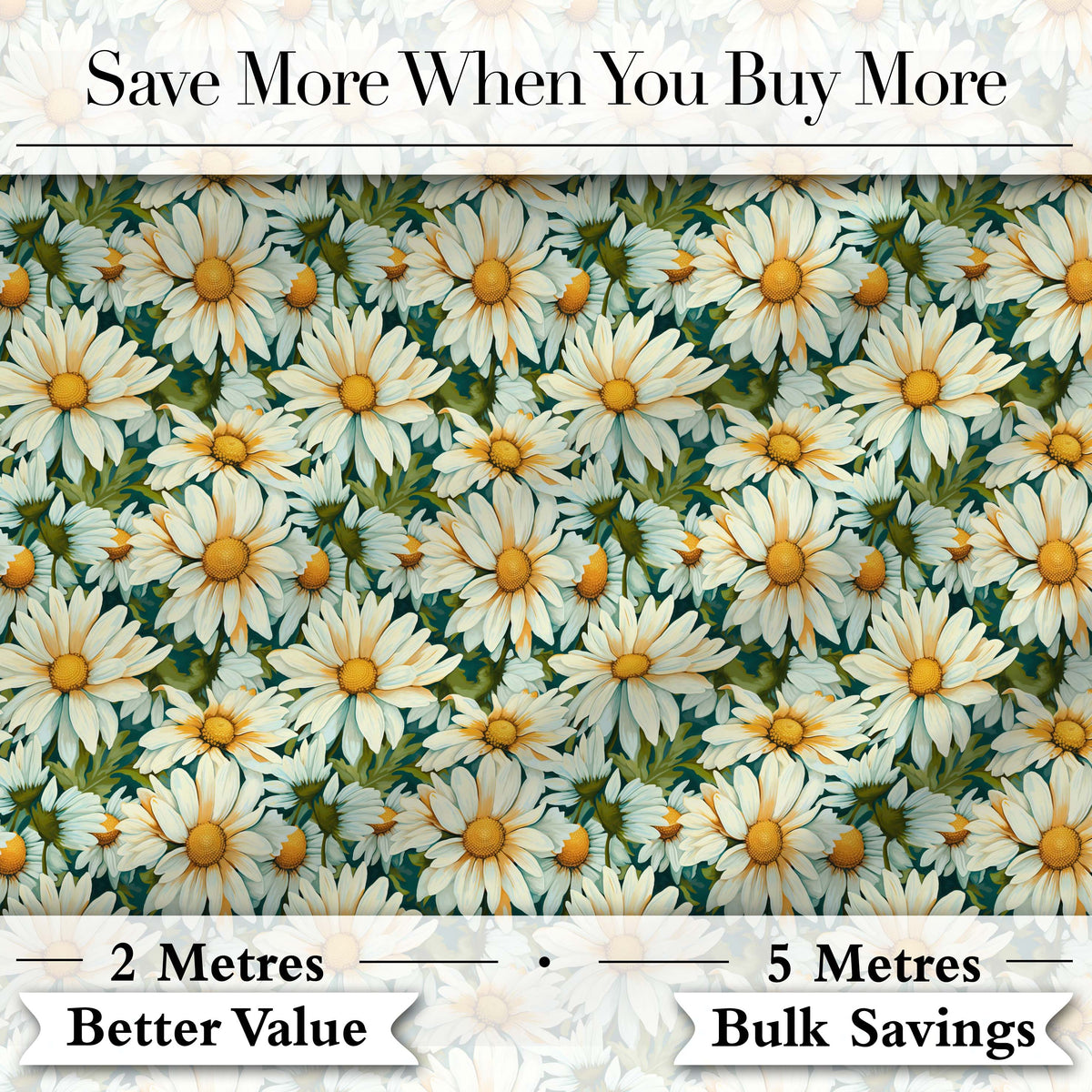 Soft Floral Daisy Trail on Muted Aqua Vintage Texture Digital Print Fabric by the Metre UK Sewing Quilting Textile