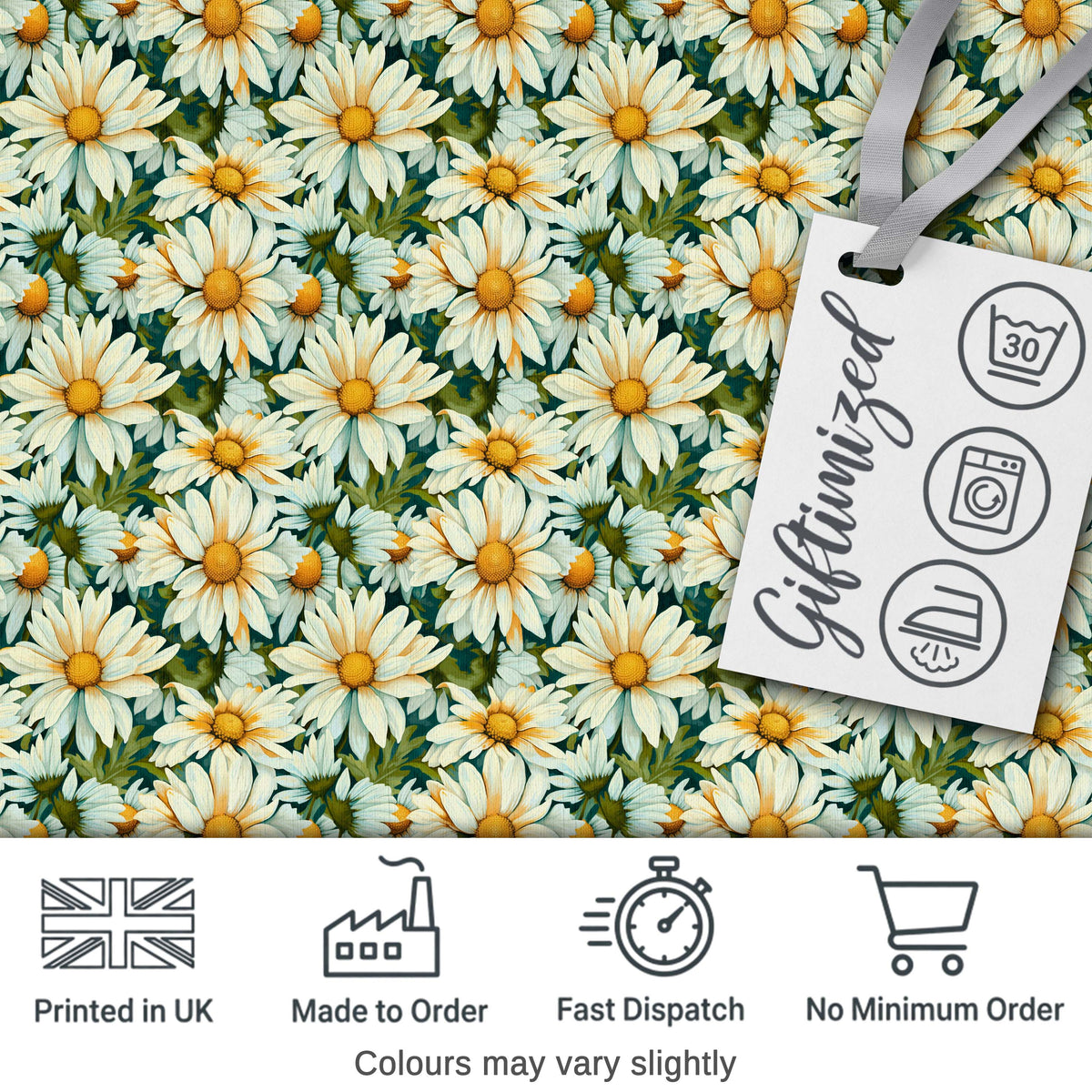 Soft Floral Daisy Trail on Muted Aqua Vintage Texture Digital Print Fabric by the Metre UK Sewing Quilting Textile