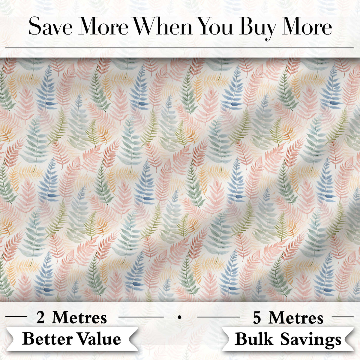 Soft Pastel Fern Leaves on Light Neutral Background Digital Print Fabric by the Metre UK Sewing Quilting Textile