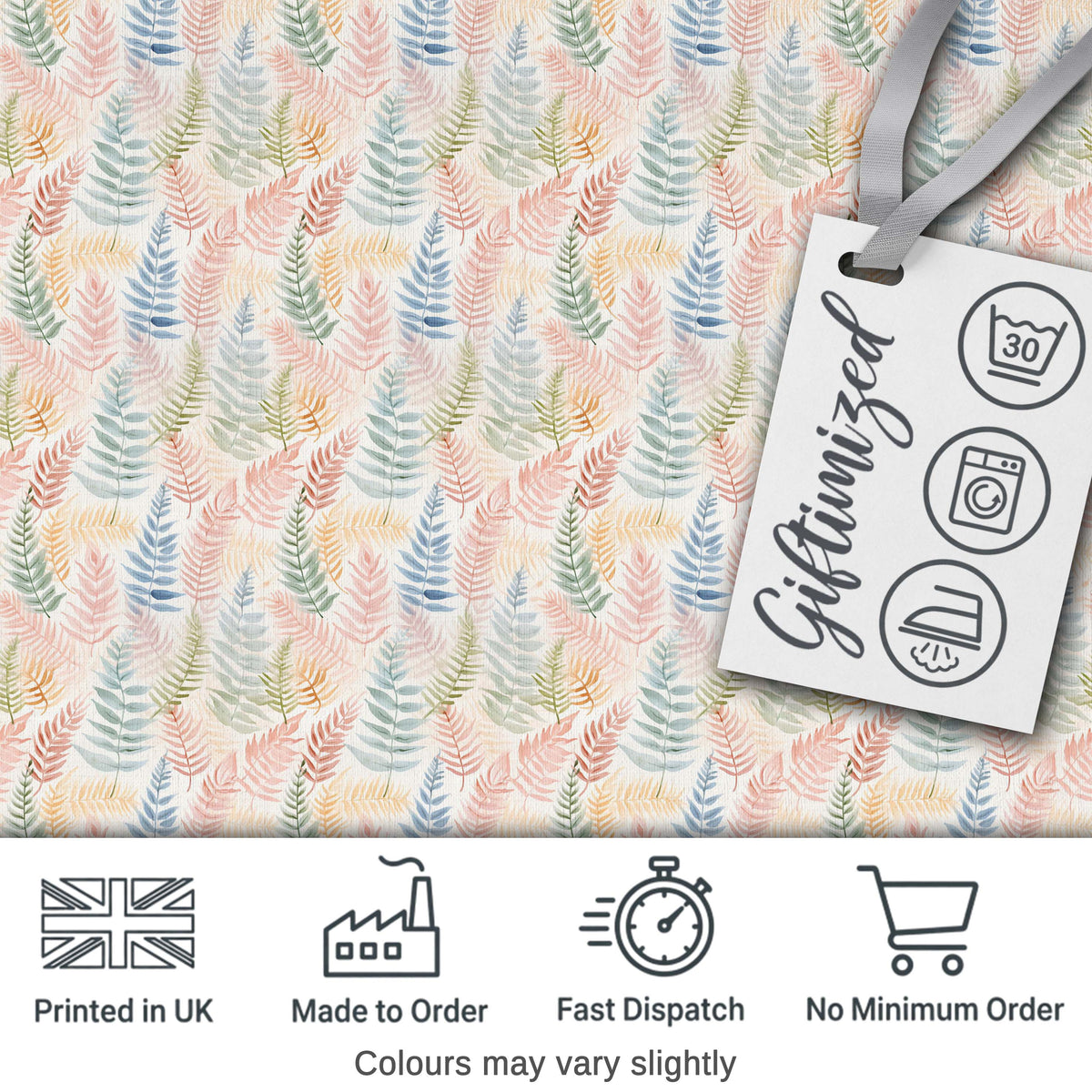 Soft Pastel Fern Leaves on Light Neutral Background Digital Print Fabric by the Metre UK Sewing Quilting Textile