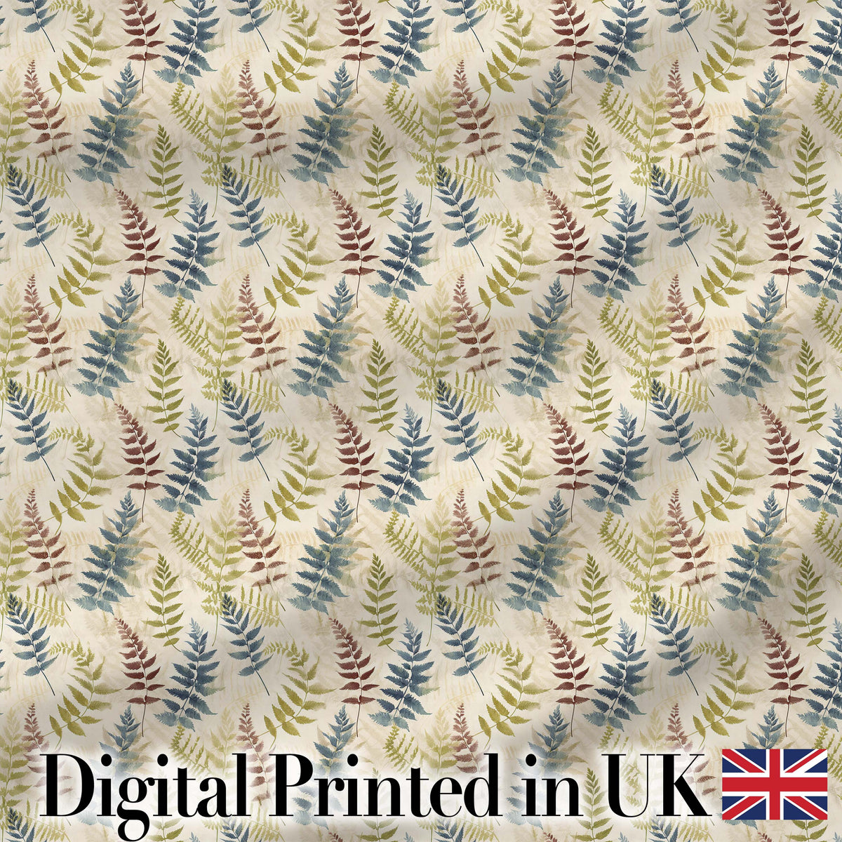 Muted Multicolour Fern Leaves Watercolor Botanical Pattern Digital Print Fabric by the Metre UK Sewing Quilting Textile