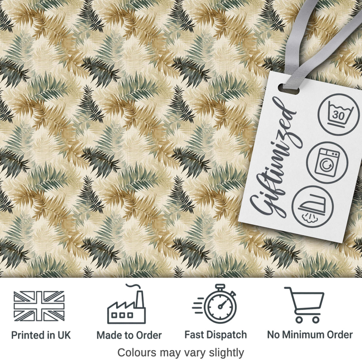 Neutral Beige Tropical Palm Leaf Watercolor Seamless Pattern Digital Print Fabric by the Metre UK Sewing Quilting Textile